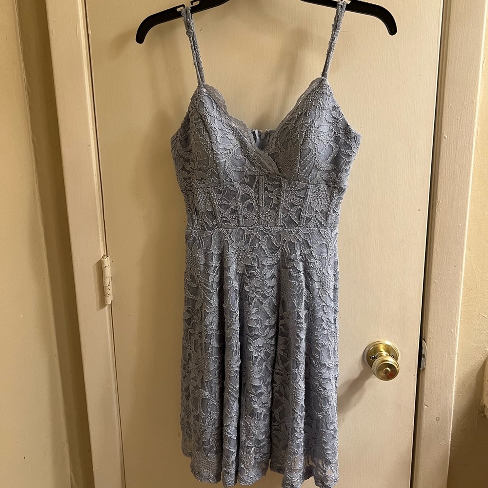 Glitter Lace Scallop Edge Fit-And-Flare Dress